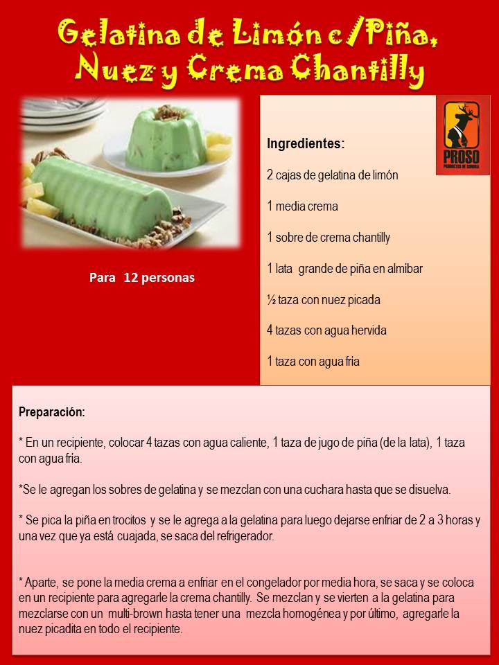 Slide 32 Gelatina de Limon con piña, nuez y crema chantilly